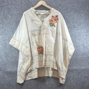 Paper Lace Floral Patchwork Women's Tunic Top Oversized One Size Ivory